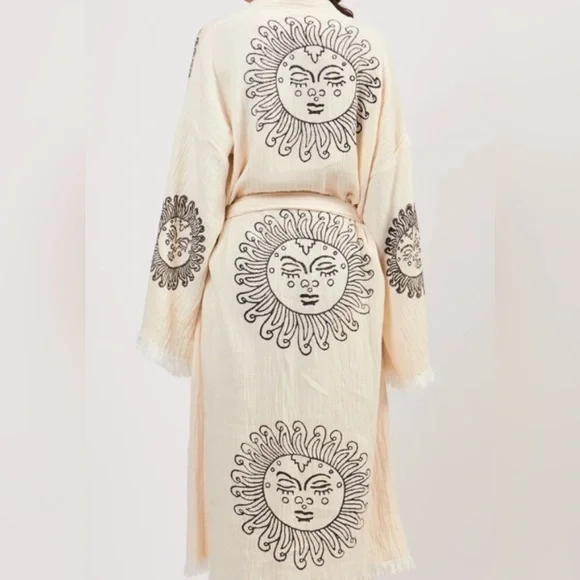 ‼️ACCEPTING REASONABLE OFFERS
Turkish Towel cotton muslin sun-print Kimono Robe - Picture 2 of 3
